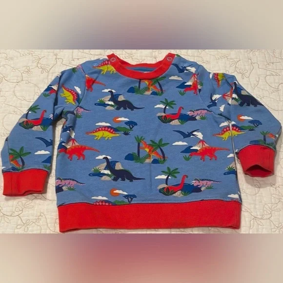Mini Boden Baby Boden Boys Blue Dinosaur Joggers and Sweater With Red Trim - Picture 2 of 7